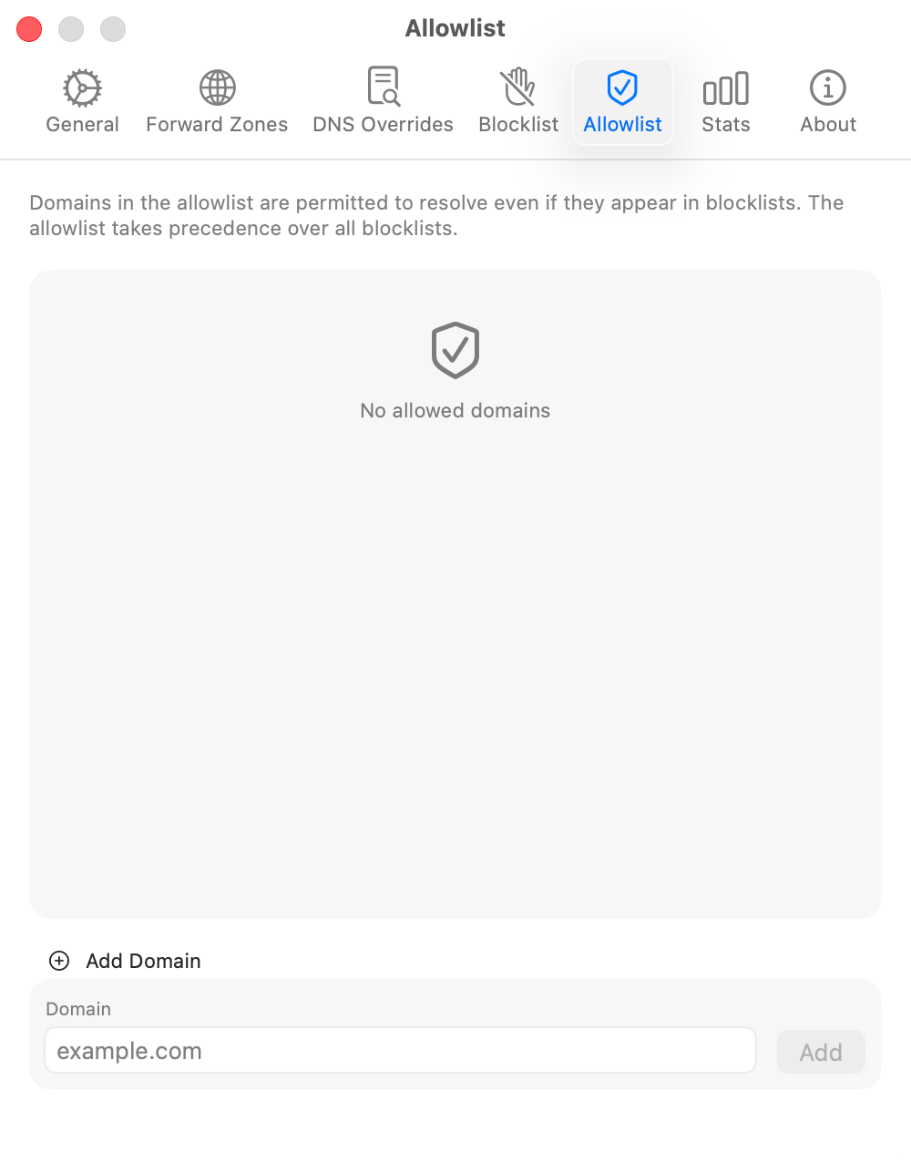 MacDNS Allowlist Tab